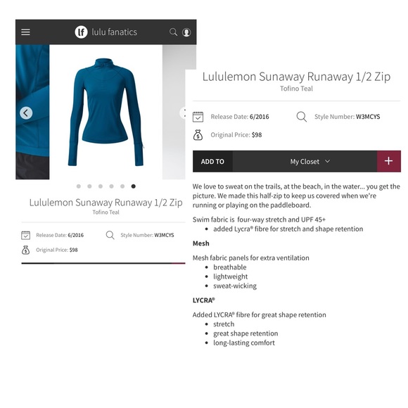 Lululemon Sunaway Runaway 1/2 Zip Tofino Teal - Picture 5 of 12